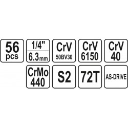 Galvučių rinkinys su terkšle  1/4(6.3 mm)  56vnt.
