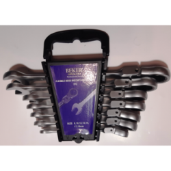 Vartomų raktų su terkšle komplektas 7d., 8-19mm, Cr-V