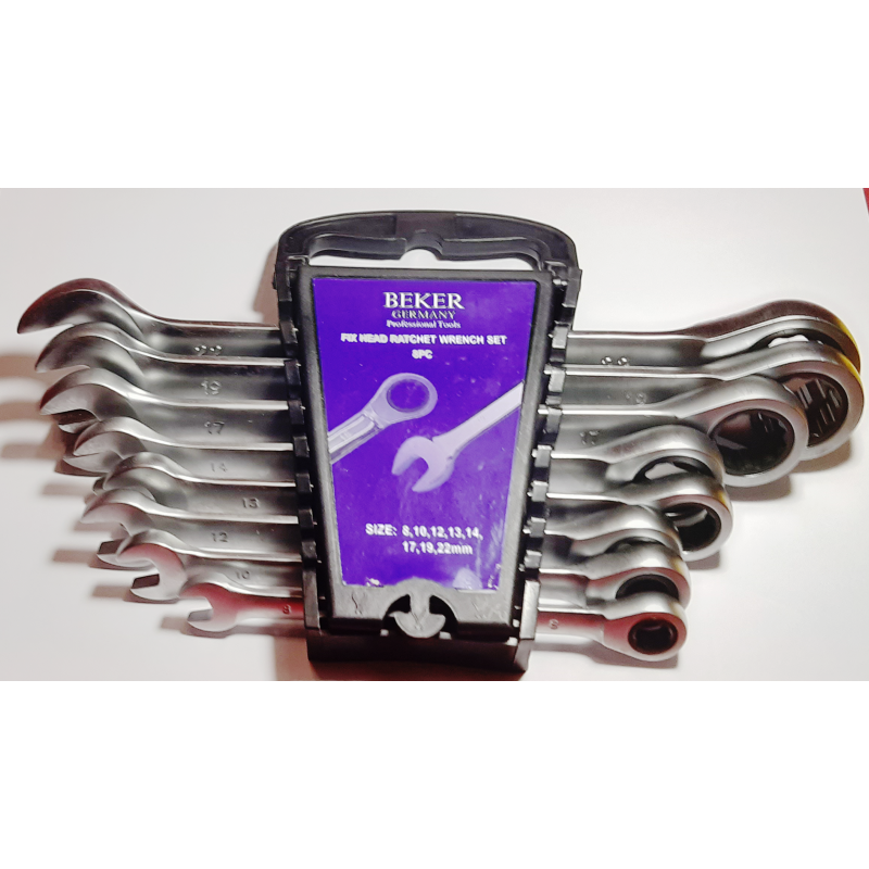 Raktų su terkšle komplektas 8vnt, 8-22mm, Cr-V