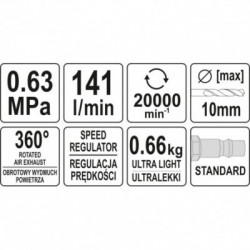 Pneumatinis gręžtuvas, tiesus, 10mm.