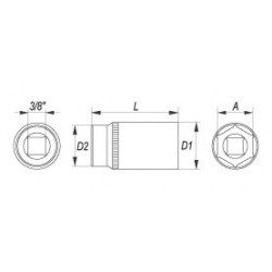 Galvutė ilga 3/8, 13mm, 6-Kampė, Cr-V
