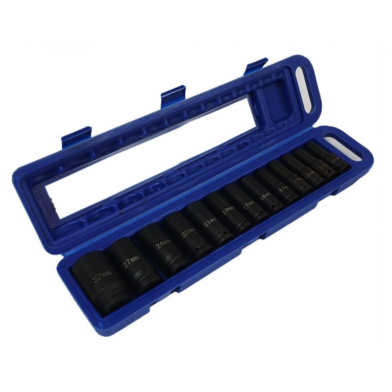 Smūginės galvutės ilgos 1/2″, 13 vnt. 10-32mm Smūginės galvutės ilgos 1/2″, 13 vnt. 10-32mm