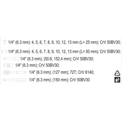 Galvučių rinkinys su terkšle 1/4(6.3 mm) 23vnt.