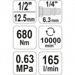 Pneumatinis smūginis veržliasukis, mini, 1/2", 680Nm