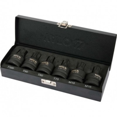 Smūginių antgalių rinkinys 3/4"(20mm), Torx/Spline, 6 vnt.