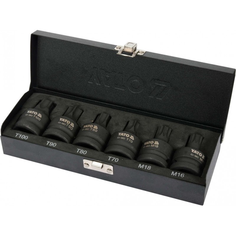 Smūginių antgalių rinkinys 3/4"(20mm), Torx/Spline, 6 vnt.