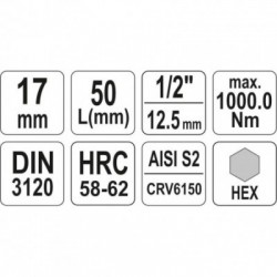 Antgalis įpresuotas į galvutę 1/2, Hex, H17