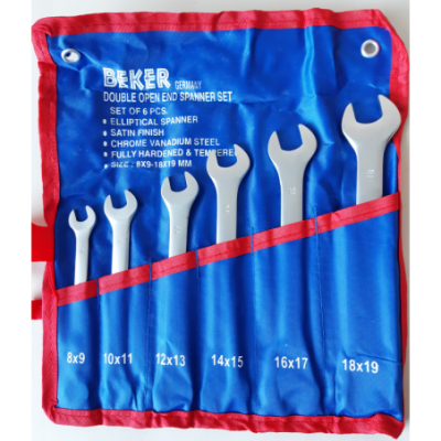 Plokščių raktų rinkinys, atviri 6vnt, 8-19mm, Cr-V