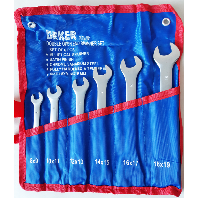 Plokščių raktų rinkinys, atviri 6vnt, 8-19mm, Cr-V