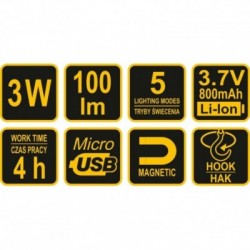 Darbo lempa akumuliatorinė COB LED 3W +raudona šviesa