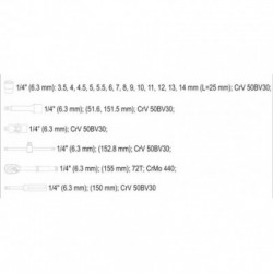 Galvučių rinkinys su terkšle 1/4(6.3 mm) 20vnt.