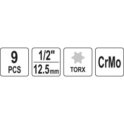 Smūginių antgalių rinkinys Torx, T20-T70, 1/2″, ilgi, YATO