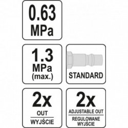 Pneumatinis oro skirstytuvas su slėgio reguliavimu, 4 lizdai