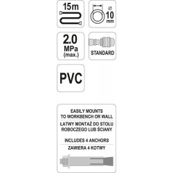 Pneumatinė žarna su rite 10MM x 15M, PVC, YATO