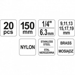 Šepečių rinkinys vidinių skylių valymui, 20 vnt.