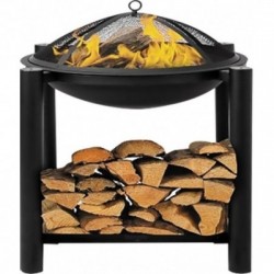 Plieninė krosnelė, grotelės, su malkų dėtuve, 50 cm