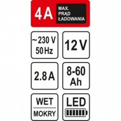 Pakrovėjas akumuliatoriams, 4A / 12V / 60 Ah, LED
