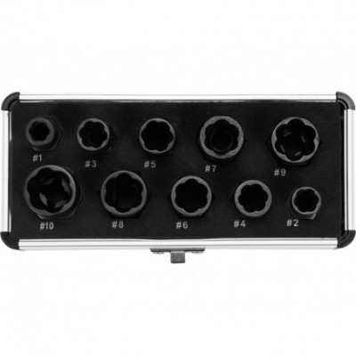 Pažeistų veržlių išsukėjų kompletas 10 vnt. 3/8" 9-19 mm