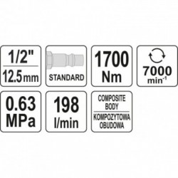 Pneumatinis smūginis veržliasukis 12,5 mm (1/2") 1700 Nm