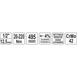 Dinamometrinis raktas su skale 1/2" 20 - 220 Nm