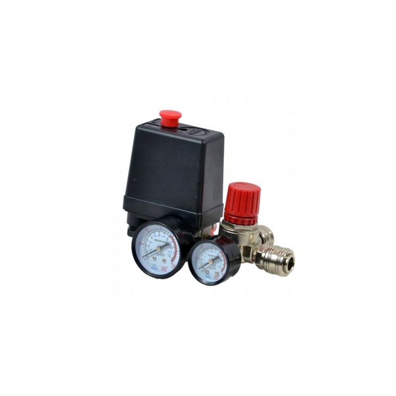 Oro reguliatorius kompresoriui su slėgio jungikliu ir manometrais 230V Oro reguliatorius kompresoriui su slėgio jungikliu ir manometrais 230V