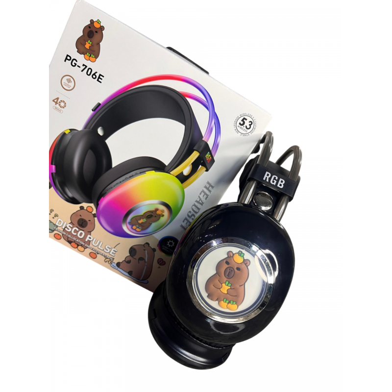 8420240703905 - Kabellose Bluetooth-Kopfhörer mit LED Kapybara – Schwarz