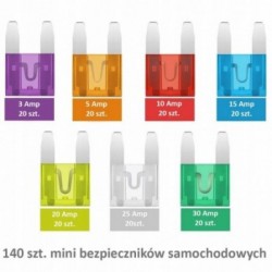 Automobilinių mini saugiklių komplektas 140vnt., 3-30A
