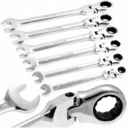 Vartomų raktų su terkšle komplektas, 12d., 8-19mm, Cr-V