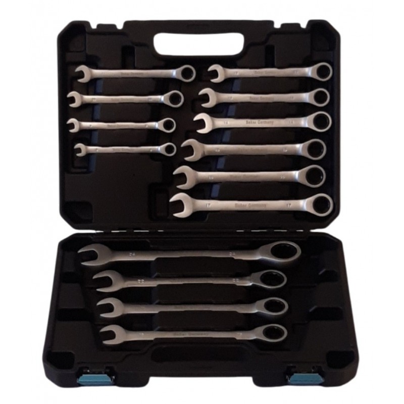 Raktų su terkšle komplektas 14 vnt., 8-24mm, Cr-V, plastikinis laikymo lagaminas