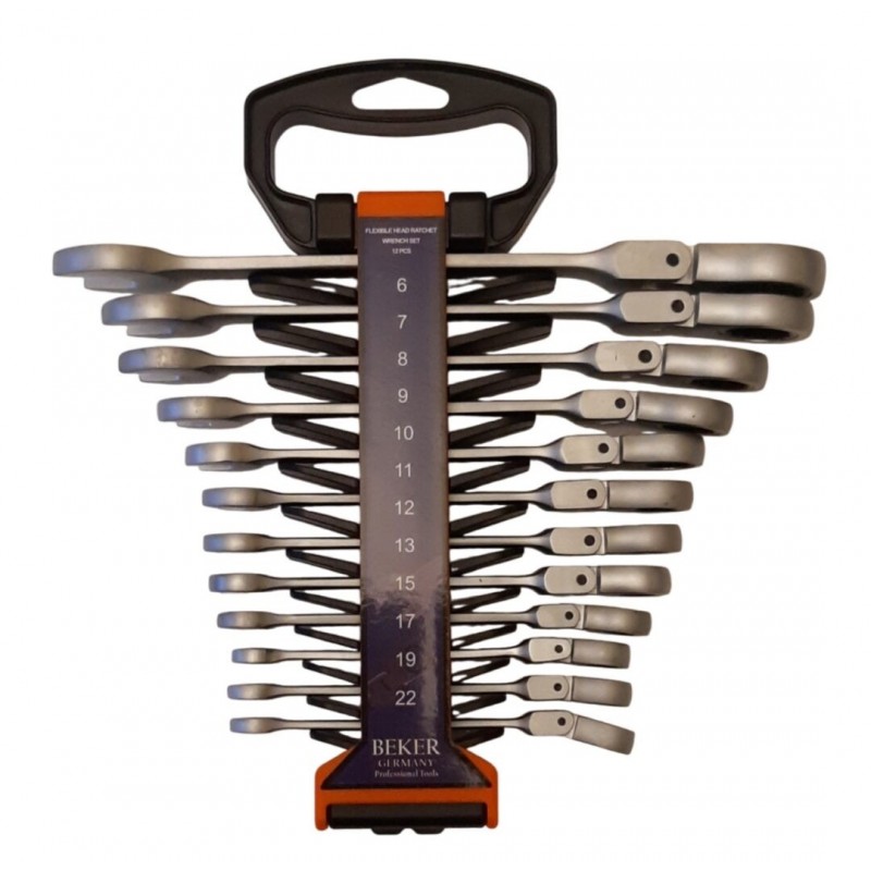 Vartomų terkšlinių raktų rynkinys 12d., 6-22mm, Cr-V