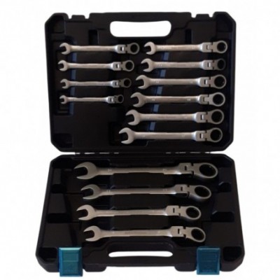 Vartomų terkšlinių raktų rynkinys 14 vnt., 8-24mm, Cr-V, plastikinis laikymo lagaminas