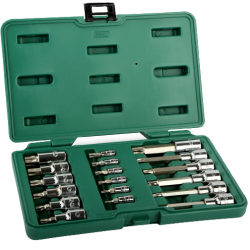 1/ 4" + 1/ 2" Galvučių su antgaliais rinkinys (TORX) 18vnt. 1/ 4" + 1/ 2" Galvučių su antgaliais rinkinys (TORX) 18vnt.