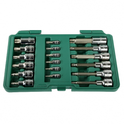 1/ 4" + 1/ 2" Galvučių su antgaliais rinkinys (TORX) 18vnt. 1/ 4" + 1/ 2" Galvučių su antgaliais rinkinys (TORX) 18vnt.