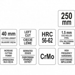 Žirklės skardai, kairinės, Cr-Mo, 250mm
