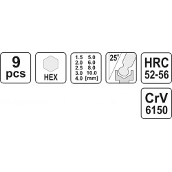 Šešiakampių raktų rinkinys HEX, su šarnyru, 1.5-10mm, 9vnt
