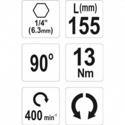 Adapteris kampinis 155mm, 1/4" Adapteris kampinis 155mm, 1/4"