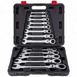 Vartomų raktų su terkšle komplektas, 13d., 8-32mm, Cr-V