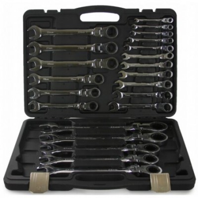 Vartomų raktų su terkšle komplektas, 22d., 6-32mm, Cr-V