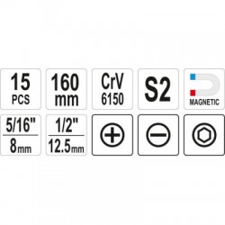 Smūginis atsuktuvas, reversinis, Cr-V, 15-antgaliais