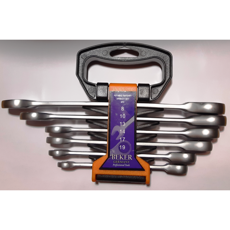 Raktų su terkšle komplektas 6vnt., 8-19mm, Cr-V