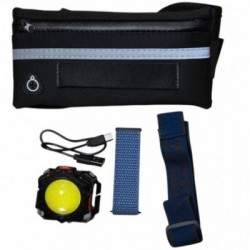 Prožektorius ant galvos, riešo ir pilvo, su raudona šviesa