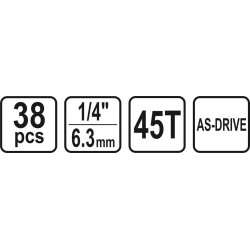 Galvučių rinkinys su terkšle 1/4(6.3 mm) 38vnt.