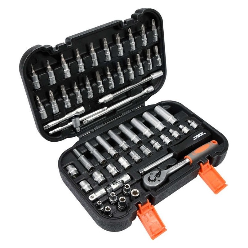 5906083586439 - Steckschlüsselsatz mit Ratsche 1 4 (63 mm) 56-teilig