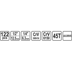 Įrankių rinkinys 1/2″, 1/4″, 122vnt.