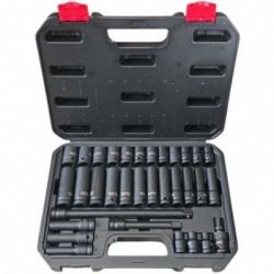 Smūginių galvučių rinkinys, ilgos/trumpos 1/2″, 8-24mm, ilgintuvai, 18 vnt.
