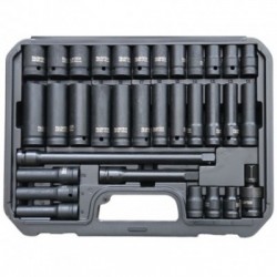 Smūginių galvučių rinkinys, ilgos/trumpos 1/2″, 8-24mm, ilgintuvai, 18 vnt.