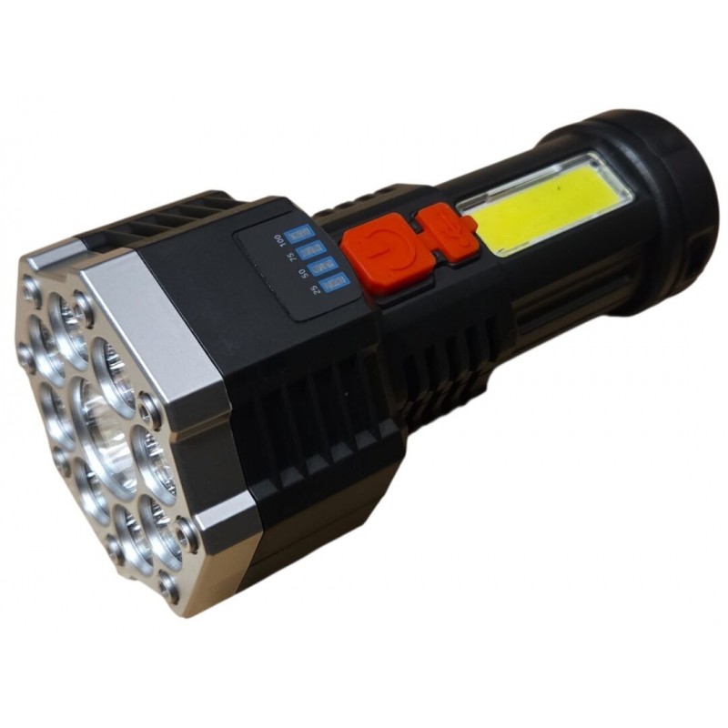 Rankinis įkraunamas žibintuvėlis 9 šviesos diodai + 3W COB LED