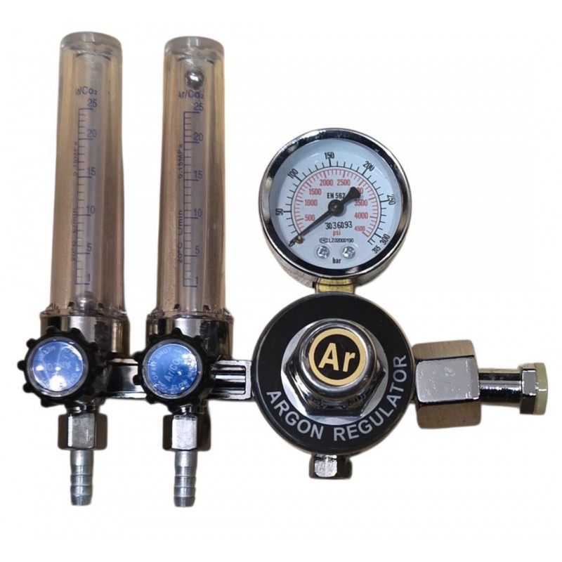 Argono CO2 baliono reduktorius su dviem rotametrais 200 bar