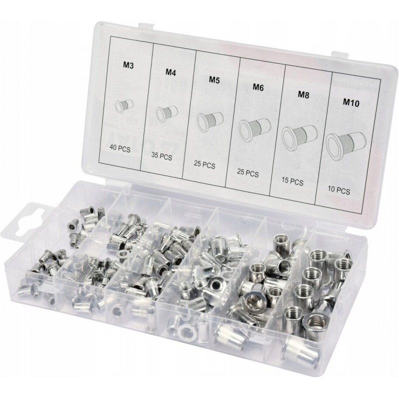 Srieginių kniedžių rinkinys M3-M10, aliuminės, 150vnt.