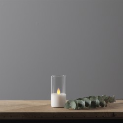 LED žvakė su tikro stiklo gaubtu, 10 cm LED žvakė su tikro stiklo gaubtu, 10 cm